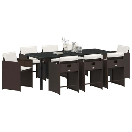 Trädgårdsmöbelset med kudde 9 pcs Brun konstrotting