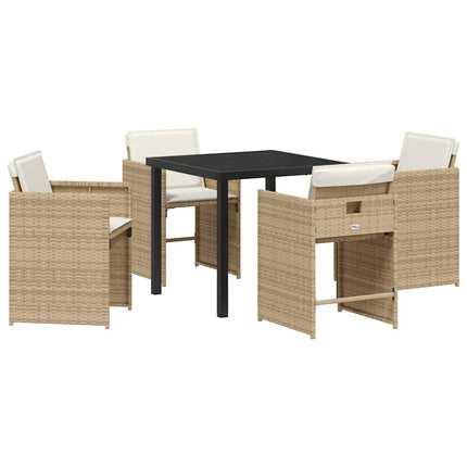 Trädgårdsmöbelset med kudde 5 pcs Beige konstrotting