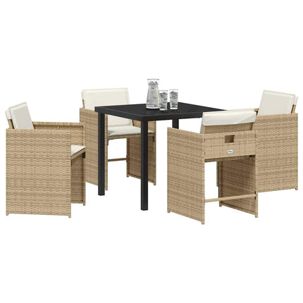 Trädgårdsmöbelset med kudde 5 pcs Beige konstrotting