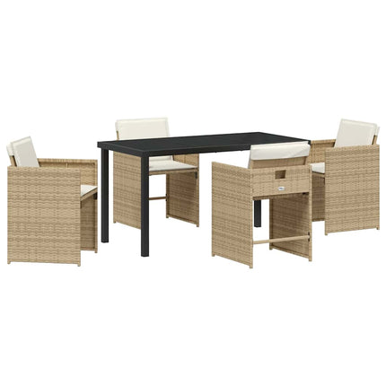 Trädgårdsmöbelset med kudde 5 pcs Beige konstrotting