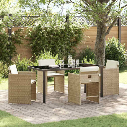 Trädgårdsmöbelset med kudde 5 pcs Beige konstrotting