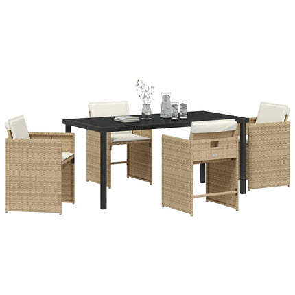 Trädgårdsmöbelset med kudde 5 pcs Beige konstrotting
