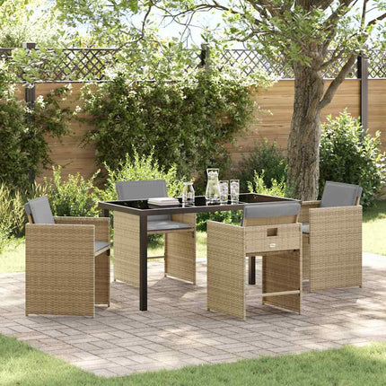 Trädgårdsmöbelset med kudde 5 pcs Beige konstrotting