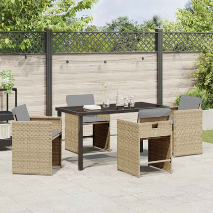 Trädgårdsmöbelset med kudde 5 pcs Beige konstrotting