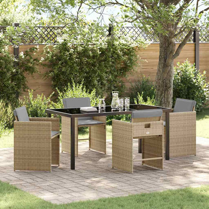 Trädgårdsmöbelset med kudde 5 pcs Beige konstrotting