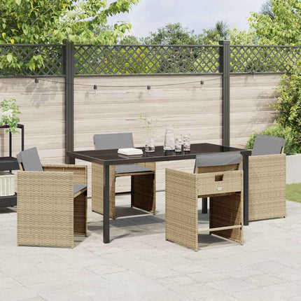 Trädgårdsmöbelset med kudde 5 pcs Beige konstrotting