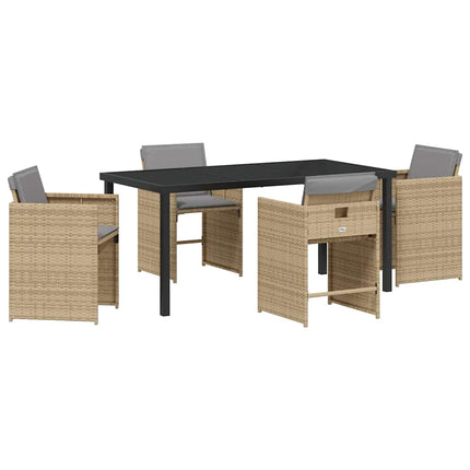 Trädgårdsmöbelset med kudde 5 pcs Beige konstrotting