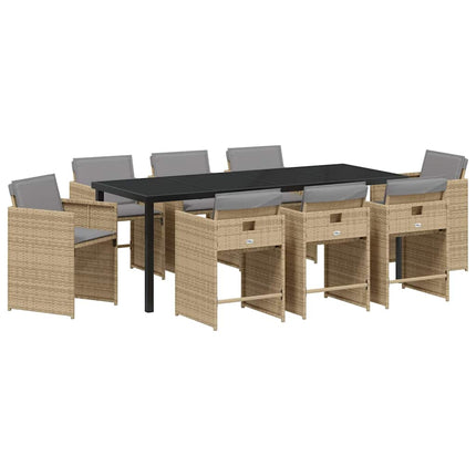 Trädgårdsmöbelset med kudde 9 pcs Beige konstrotting