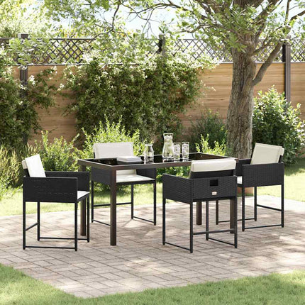 Trädgårdsmöbelset med kudde 5 pcs Svart konstrotting
