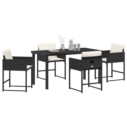 Trädgårdsmöbelset med kudde 5 pcs Svart konstrotting