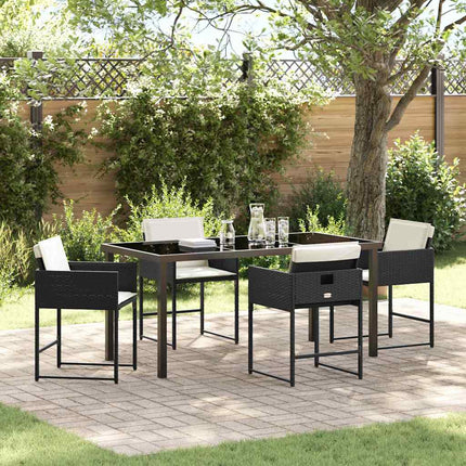 Trädgårdsmöbelset med kudde 5 pcs Svart konstrotting