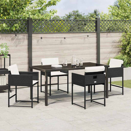 Trädgårdsmöbelset med kudde 5 pcs Svart konstrotting