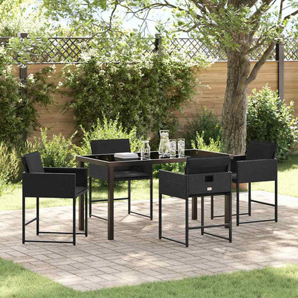 Trädgårdsmöbelset med kudde 5 pcs Svart konstrotting