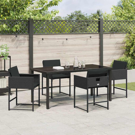 Trädgårdsmöbelset med kudde 5 pcs Svart konstrotting