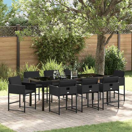 Trädgårdsmöbelset med kudde 9 pcs Svart konstrotting