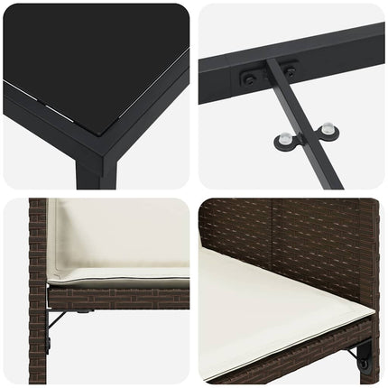 Trädgårdsmöbelset med kudde 5 pcs Brun konstrotting