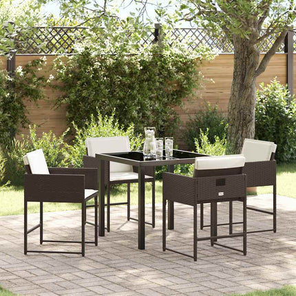 Trädgårdsmöbelset med kudde 5 pcs Brun konstrotting