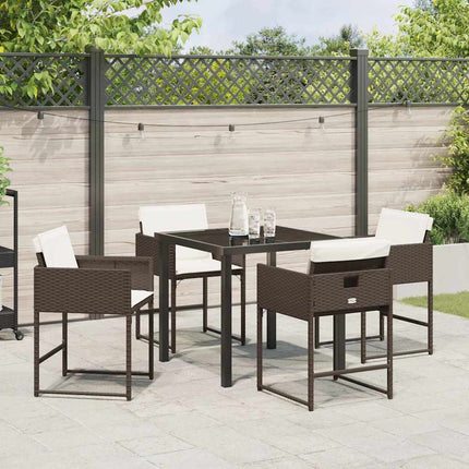 Trädgårdsmöbelset med kudde 5 pcs Brun konstrotting