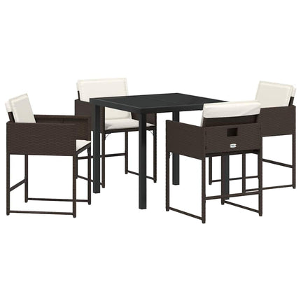 Trädgårdsmöbelset med kudde 5 pcs Brun konstrotting