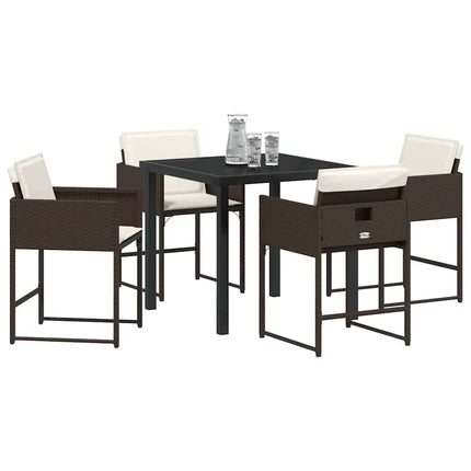Trädgårdsmöbelset med kudde 5 pcs Brun konstrotting