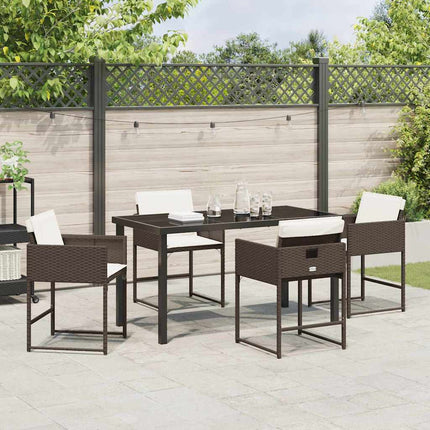Trädgårdsmöbelset med kudde 5 pcs Brun konstrotting
