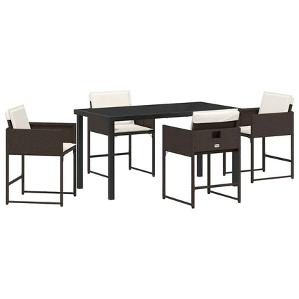 Trädgårdsmöbelset med kudde 5 pcs Brun konstrotting