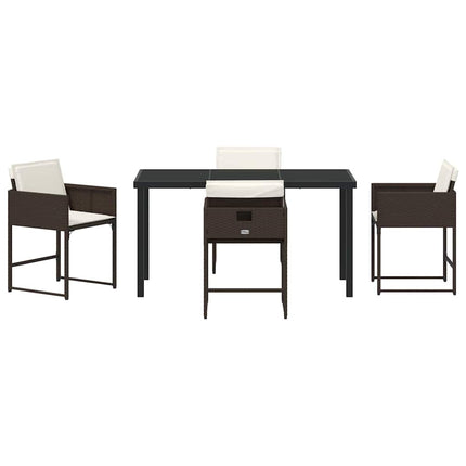 Trädgårdsmöbelset med kudde 5 pcs Brun konstrotting