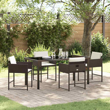 Trädgårdsmöbelset med kudde 5 pcs Brun konstrotting