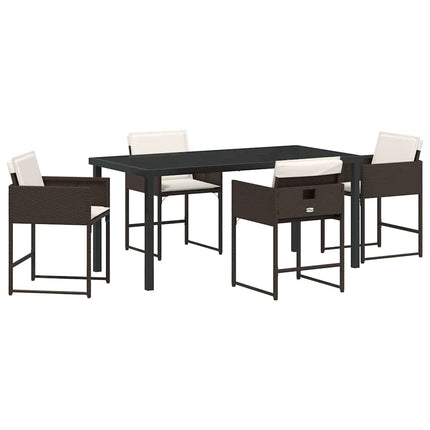 Trädgårdsmöbelset med kudde 5 pcs Brun konstrotting