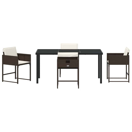 Trädgårdsmöbelset med kudde 5 pcs Brun konstrotting