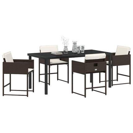 Trädgårdsmöbelset med kudde 5 pcs Brun konstrotting