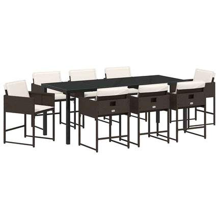 Trädgårdsmöbelset med kudde 9 pcs Brun konstrotting