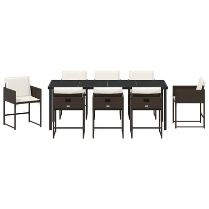 Trädgårdsmöbelset med kudde 9 pcs Brun konstrotting