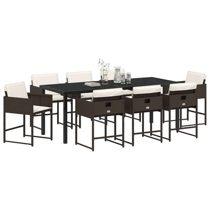 Trädgårdsmöbelset med kudde 9 pcs Brun konstrotting
