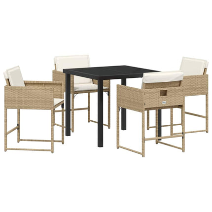 Trädgårdsmöbelset med kudde 5 pcs Beige konstrotting