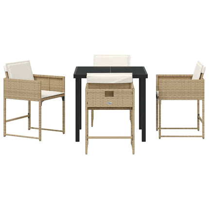 Trädgårdsmöbelset med kudde 5 pcs Beige konstrotting