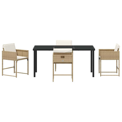 Trädgårdsmöbelset med kudde 5 pcs Beige konstrotting