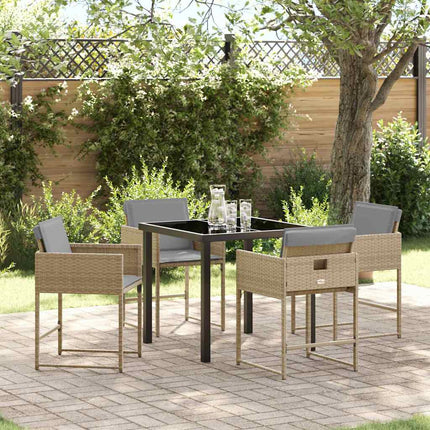 Trädgårdsmöbelset med kudde 5 pcs Beige konstrotting