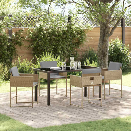 Trädgårdsmöbelset med kudde 5 pcs Beige konstrotting