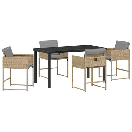 Trädgårdsmöbelset med kudde 5 pcs Beige konstrotting