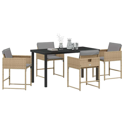 Trädgårdsmöbelset med kudde 5 pcs Beige konstrotting
