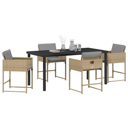 Trädgårdsmöbelset med kudde 5 pcs Beige konstrotting