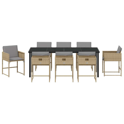 Trädgårdsmöbelset med kudde 9 pcs Beige konstrotting