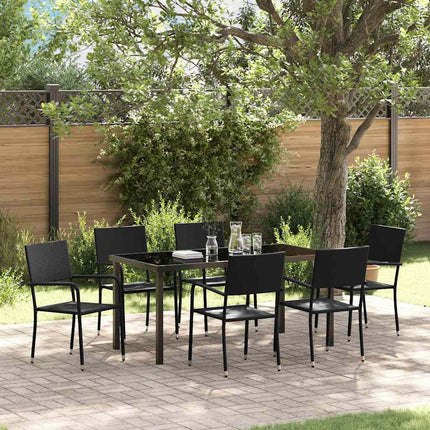 Trädgårdsmöbelset med kudde 7 pcs Svart konstrotting