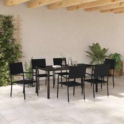 Trädgårdsmöbelset med kudde 7 pcs Svart konstrotting