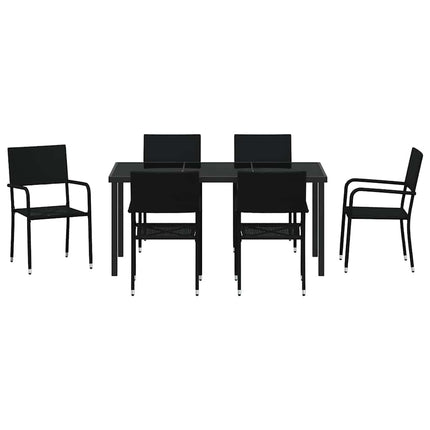 Trädgårdsmöbelset med kudde 7 pcs Svart konstrotting