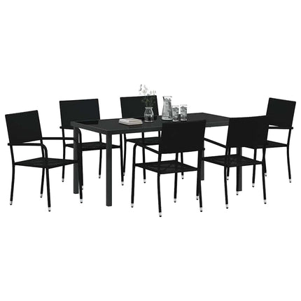 Trädgårdsmöbelset med kudde 7 pcs Svart konstrotting