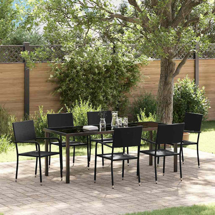 Trädgårdsmöbelset med kudde 7 pcs Svart konstrotting