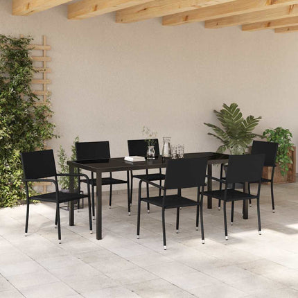 Trädgårdsmöbelset med kudde 7 pcs Svart konstrotting