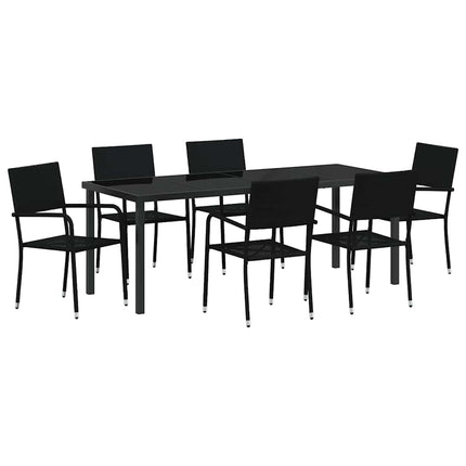 Trädgårdsmöbelset med kudde 7 pcs Svart konstrotting